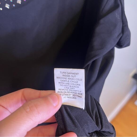 NY Collection Black Embellished Neckline Cutout Modest Blouse Short Sleeve PXL - Picture 5 of 11